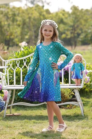 Bow Dream Cute Girl Dress and Matching American Girl Doll Clothes Accessories for Girls Dresses 3-12 Years in Saudi Arabia