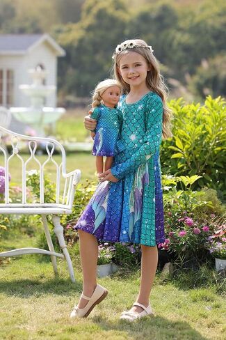 Bow Dream Cute Girl Dress and Matching American Girl Doll Clothes Accessories for Girls Dresses 3-12 Years in Saudi Arabia