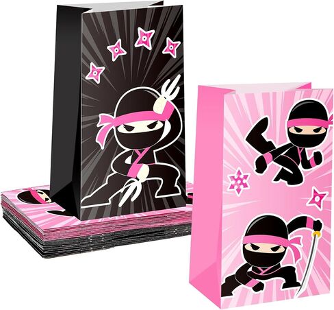 Leinuosen 24 Pcs Ninja Party Favor Bags Ninja Themed Birthday Goodie Candy Treat Bags for Kids Boy Girl Party Decorations(Red, Black) in Saudi Arabia
