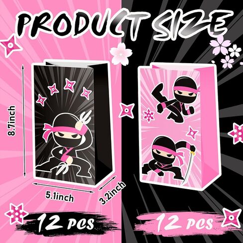Leinuosen 24 Pcs Ninja Party Favor Bags Ninja Themed Birthday Goodie Candy Treat Bags for Kids Boy Girl Party Decorations(Red, Black) in Saudi Arabia