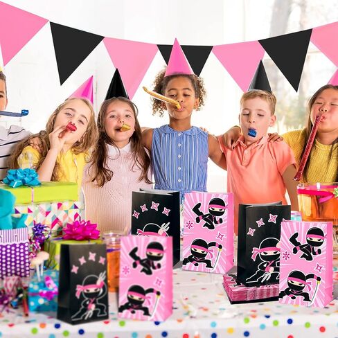Leinuosen 24 Pcs Ninja Party Favor Bags Ninja Themed Birthday Goodie Candy Treat Bags for Kids Boy Girl Party Decorations(Red, Black) in Saudi Arabia