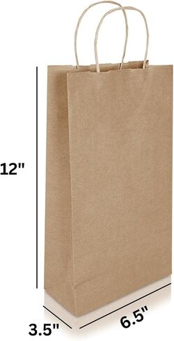 أكياس ورقية نفاثة - 100 حزمة 6.5x3.5x12 بوصة متوسطة البني البني أكياس ورقية مع مقابض كبيرة ، وأكياس لفات الهدايا لصالح البقالة التجزئة حفلة التسوق التجارية Goody Craft Parchandise in Kuwait