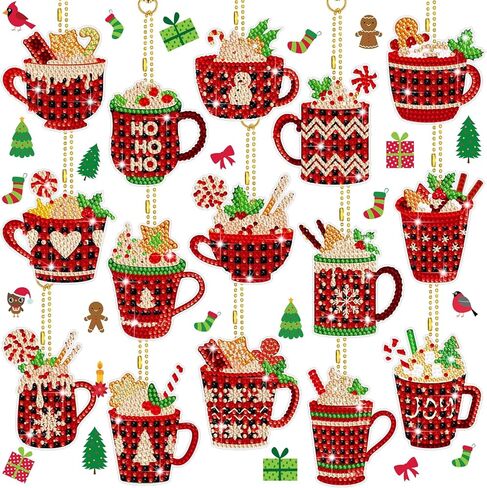 BBTO 15 Pieces Christmas Diamond Painting Keychain Diamond Painting Ornaments 5D DIY Diamond Painting Keychain Hot Cocoa Christmas Diamond Art Ornaments for Kids Christmas DIY Crafts (Buffalo Plaid) in Saudi Arabia