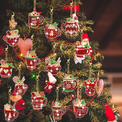 BBTO 15 Pieces Christmas Diamond Painting Keychain Diamond Painting Ornaments 5D DIY Diamond Painting Keychain Hot Cocoa Christmas Diamond Art Ornaments for Kids Christmas DIY Crafts (Buffalo Plaid) in Saudi Arabia