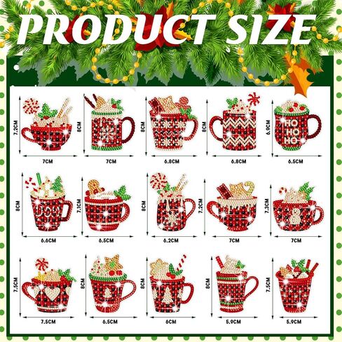 BBTO 15 Pieces Christmas Diamond Painting Keychain Diamond Painting Ornaments 5D DIY Diamond Painting Keychain Hot Cocoa Christmas Diamond Art Ornaments for Kids Christmas DIY Crafts (Buffalo Plaid) in Saudi Arabia