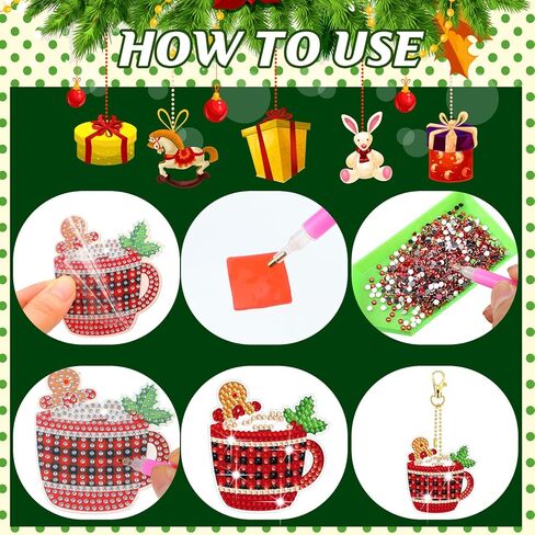 BBTO 15 Pieces Christmas Diamond Painting Keychain Diamond Painting Ornaments 5D DIY Diamond Painting Keychain Hot Cocoa Christmas Diamond Art Ornaments for Kids Christmas DIY Crafts (Buffalo Plaid) in Saudi Arabia