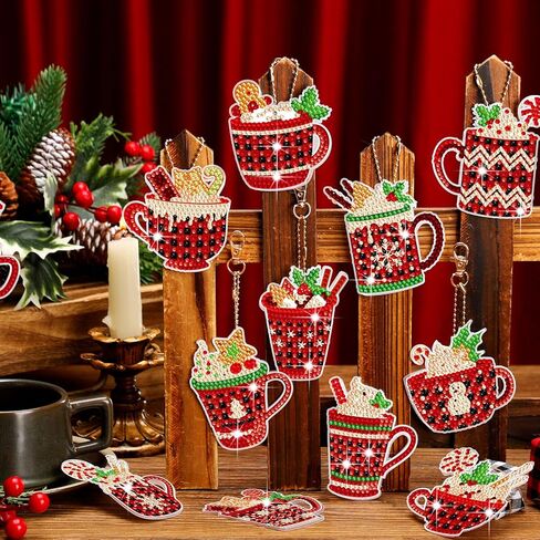 BBTO 15 Pieces Christmas Diamond Painting Keychain Diamond Painting Ornaments 5D DIY Diamond Painting Keychain Hot Cocoa Christmas Diamond Art Ornaments for Kids Christmas DIY Crafts (Buffalo Plaid) in Saudi Arabia