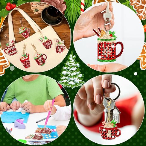 BBTO 15 Pieces Christmas Diamond Painting Keychain Diamond Painting Ornaments 5D DIY Diamond Painting Keychain Hot Cocoa Christmas Diamond Art Ornaments for Kids Christmas DIY Crafts (Buffalo Plaid) in Saudi Arabia