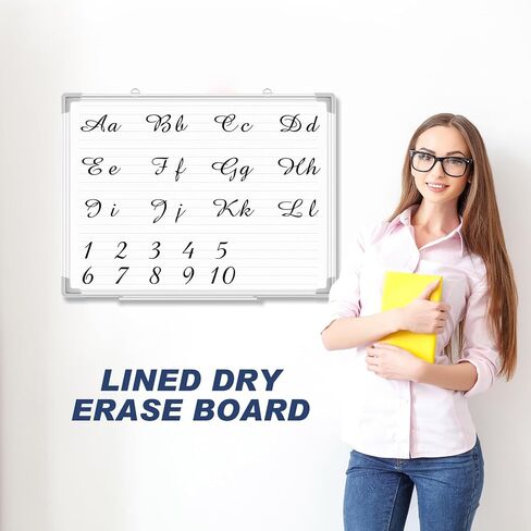 LINCIA MAGNET MAGNECT DRY BAYBOARD مع خطوط ، مخطط لوحة أبيض 24 "× 18" للجدار ، مجلس التخطيط المغناطيسي المسح الجاف المحوّز مع إطار من الألومنيوم لمكتب الفصل الدراسي للمدرسة المنزلية (الخط) in Saudi Arabia