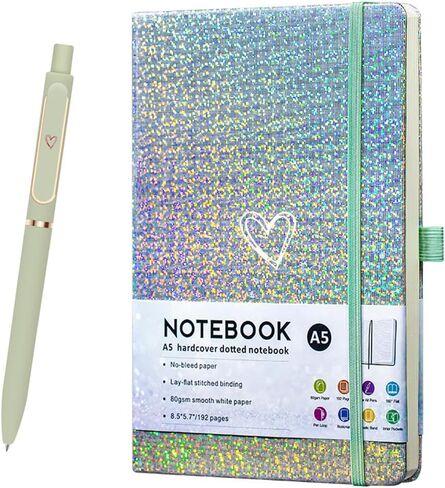 BLING A5 دفتر مع القلم ، المبطنة مجلة Notebook A5 Notepad for Girls ، Cute Heart Design Design Glitter Laser College أصدرت دفتر غلاف للمنتخب للعمل ، والمدرسة ، وأخذ الملاحظات ، والأعمال (الوردي) in Kuwait