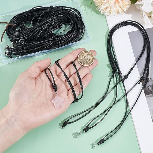 AHANDMaker 30pcs 3 أنماط حبل قلادة الحبل ، حبال البوليستر ذات الشمع الأسود القابل للتعديل مع سلسلة حبل المشبك للمعلقات المعلقة للنساء ، 14-26 بوصة in Saudi Arabia