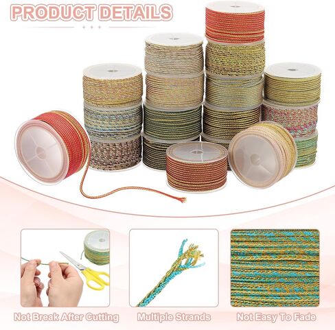 PATIKIL 15 Yards x 2.5 mm Braided Cord, Metallic Bracelet Knotting Macrame Cord Braiding Beading Thread Twine Rope for String Knitting DIY Jewelry Making Plant Wall Hanger, Gold in Saudi Arabia