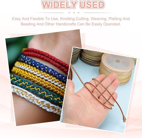 PATIKIL 15 Yards x 2.5 mm Braided Cord, Metallic Bracelet Knotting Macrame Cord Braiding Beading Thread Twine Rope for String Knitting DIY Jewelry Making Plant Wall Hanger, Gold in Saudi Arabia