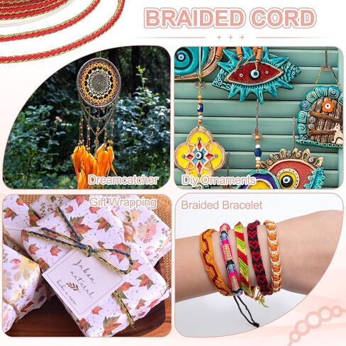 PATIKIL 15 Yards x 2.5 mm Braided Cord, Metallic Bracelet Knotting Macrame Cord Braiding Beading Thread Twine Rope for String Knitting DIY Jewelry Making Plant Wall Hanger, Gold in Saudi Arabia