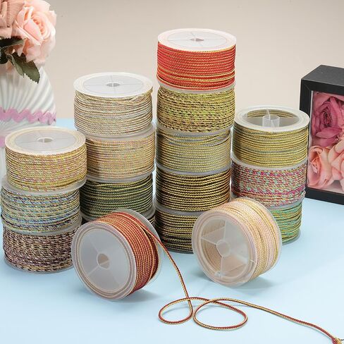 PATIKIL 15 Yards x 2.5 mm Braided Cord, Metallic Bracelet Knotting Macrame Cord Braiding Beading Thread Twine Rope for String Knitting DIY Jewelry Making Plant Wall Hanger, Gold in Saudi Arabia