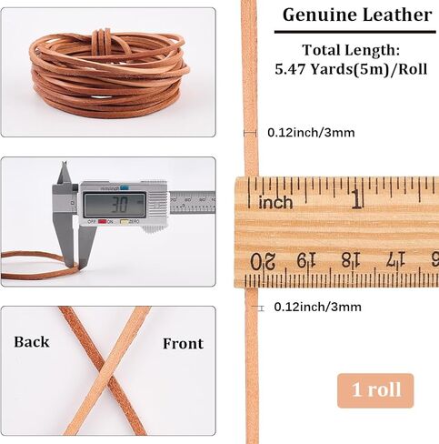 Gorgecraft 5mx3mm جلد البقر الشريط جلد حزام 3 مم بيرو بيرو مسطحة الحبل شرائح جلدية حقيقية سلسلة الحبل لفة لفة للأساور قلادة المجوهر in Saudi Arabia