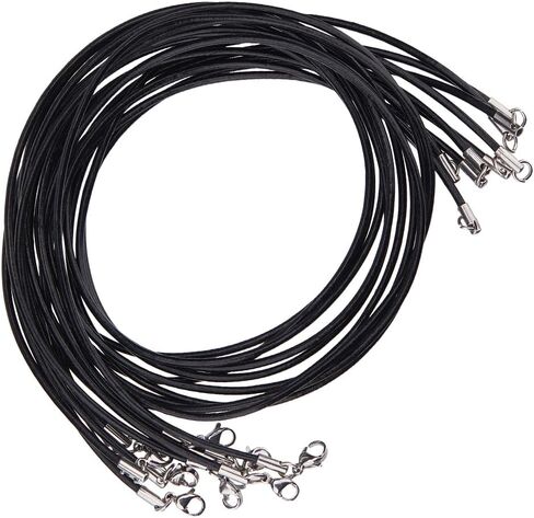 10pcs Black Genuine Leather Cord Necklace 16 inch Rope Chain Necklace with Stainless Steel Clasp Waxed Necklace Cord for Women and Men Necklace Jewelry Making Supplies in Saudi Arabia
