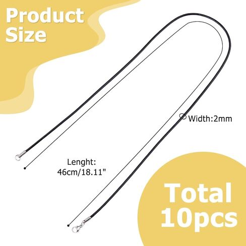 10pcs Black Genuine Leather Cord Necklace 16 inch Rope Chain Necklace with Stainless Steel Clasp Waxed Necklace Cord for Women and Men Necklace Jewelry Making Supplies in Saudi Arabia