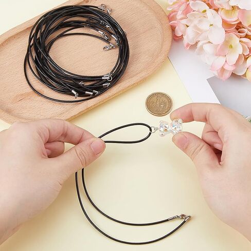 10pcs Black Genuine Leather Cord Necklace 16 inch Rope Chain Necklace with Stainless Steel Clasp Waxed Necklace Cord for Women and Men Necklace Jewelry Making Supplies in Saudi Arabia