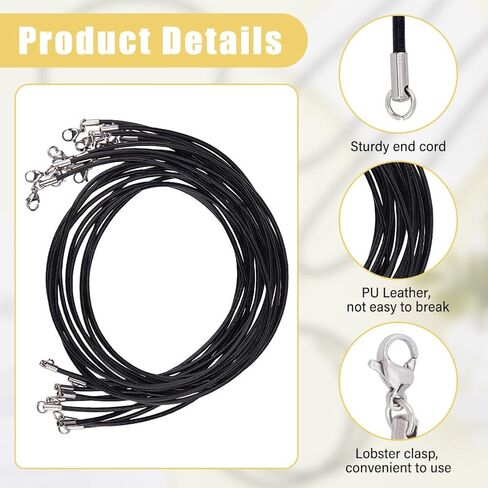 10pcs Black Genuine Leather Cord Necklace 16 inch Rope Chain Necklace with Stainless Steel Clasp Waxed Necklace Cord for Women and Men Necklace Jewelry Making Supplies in Saudi Arabia