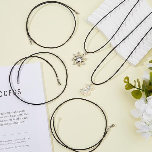 10pcs Black Genuine Leather Cord Necklace 16 inch Rope Chain Necklace with Stainless Steel Clasp Waxed Necklace Cord for Women and Men Necklace Jewelry Making Supplies in Saudi Arabia