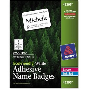 Avery 45395 Adhesive Name Badge Labels, 2-1/3 x 3-3/8, White, 400/Box in Saudi Arabia