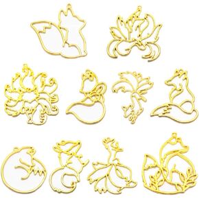 SimpleLif 10Pieces Smart Fox Animal Pendant Open Bezel Setting UV Resin Craft Jewelry Making(Gold) in Saudi Arabia