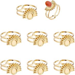 Hobbspring 8pcs Adjustable Blank Rings Sun Open Cuff Ring Settings Stainless Steel Pad Ring Base 18K Gold Plated Finger Rings with 5x4mm Oval Tray for Jewelry Making in Saudi Arabia