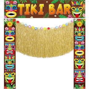 4 أجهزة كمبيوتر أجهزة كمبيوتر Hawaiian Tiki Party Decorations مجموعة Tiki Totem Door Lanner علامات Aloha Grass Door Skirt Decor Decor Decord Luau Decor in Kuwait