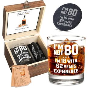 70th Birthday Gifts for Men – Funny Whiskey Glass Set for Him Born in 1955 – 70 Year Old Gift Ideas for Dad, Grandpa, Husband, Friends – Wooden Box, Coaster, Cards in Saudi Arabia
