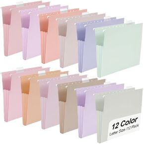 GISGFIM 12 Pack Pastel Assiding File Bolders Fablers Size Size Size insertable 1/5 Cut Cut Tabs لخدمة خزائن الإيداع مجلدات ملفات سعة إضافية معلقة لمدرسة المكتب المنزلي للمكتب المنزلي in Kuwait