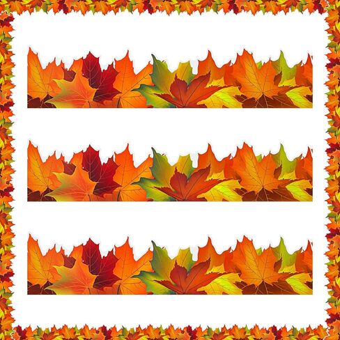Leinuosen 50.5 ft Fall Bulletin Board Borders Leaves Maple Leaves شكل قطع النشرة المقطوعة شرائح الخريف ملونة مع 20 ورقة نقاط نقطة لصق لخريف الحصاد عيد الشكر الفصول الدراسية in Saudi Arabia