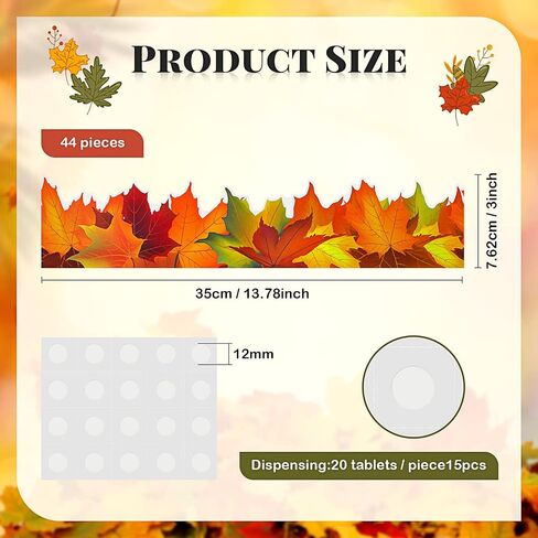 Leinuosen 50.5 ft Fall Bulletin Board Borders Leaves Maple Leaves شكل قطع النشرة المقطوعة شرائح الخريف ملونة مع 20 ورقة نقاط نقطة لصق لخريف الحصاد عيد الشكر الفصول الدراسية in Saudi Arabia