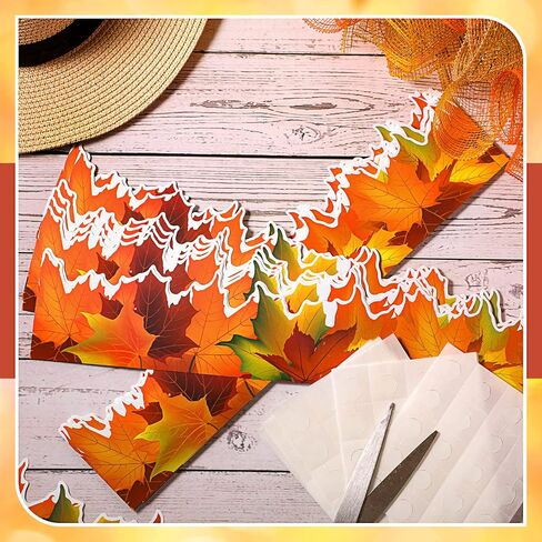Leinuosen 50.5 ft Fall Bulletin Board Borders Leaves Maple Leaves شكل قطع النشرة المقطوعة شرائح الخريف ملونة مع 20 ورقة نقاط نقطة لصق لخريف الحصاد عيد الشكر الفصول الدراسية in Saudi Arabia