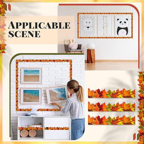 Leinuosen 50.5 ft Fall Bulletin Board Borders Leaves Maple Leaves شكل قطع النشرة المقطوعة شرائح الخريف ملونة مع 20 ورقة نقاط نقطة لصق لخريف الحصاد عيد الشكر الفصول الدراسية in Saudi Arabia