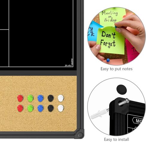 Jiloffice Magnetic Black Calendar Board Dry Erase Board & Bulletin Board Combo ، لوحة محو جافة على مدار 24 × 18 بوصة لعلامات الطباشير السائلة ، وإطار الألمنيوم الأسود للمنزل والمدرسة مع 10 دبابيس الدفع in Kuwait