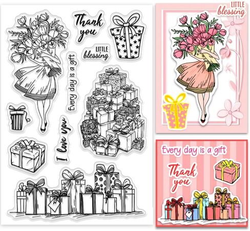 PH Pandahall Gift Clear Stamp for Christmas ، Hife Box Silicone Stamp Bouquet Words شفاف مطاط ختم لسردة القصاصات ، بطاقة تحية ، مجلة ، علامات الهدايا ، ألبومات صور صياغة الورق Valentine in Kuwait