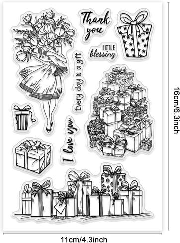 PH Pandahall Gift Clear Stamp for Christmas ، Hife Box Silicone Stamp Bouquet Words شفاف مطاط ختم لسردة القصاصات ، بطاقة تحية ، مجلة ، علامات الهدايا ، ألبومات صور صياغة الورق Valentine in Kuwait
