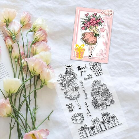 PH Pandahall Gift Clear Stamp for Christmas ، Hife Box Silicone Stamp Bouquet Words شفاف مطاط ختم لسردة القصاصات ، بطاقة تحية ، مجلة ، علامات الهدايا ، ألبومات صور صياغة الورق Valentine in Kuwait