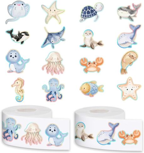 1200Pcs Ocean Animal Stickers Roll Sea Life Fish Whale Turtle Sticker Cute Cartoon Sea Creature Adhesive Label Decals for School Teacher Rewards Ocean Theme Birthday Baby Shower Party in Saudi Arabia