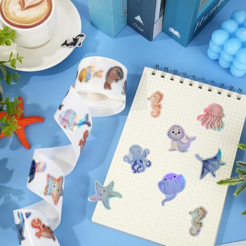 1200Pcs Ocean Animal Stickers Roll Sea Life Fish Whale Turtle Sticker Cute Cartoon Sea Creature Adhesive Label Decals for School Teacher Rewards Ocean Theme Birthday Baby Shower Party in Saudi Arabia