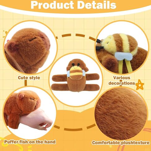 2 Pcs Animal Slap Bracelets Capybara Plush Toy, Stuffed Animal Capybara Huggers Slap Bracelets 9'' Cute Bracelet Huggers Toy Wrist for Kids Birthday Party Favor Supply Gifts in Kuwait