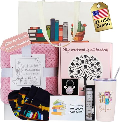 Luxury Book Lover Gifts for Women, Gifts for Readers Book Lovers Women, Books Club Accessories for Reading, Bookish & Librarian Gift, Bookclub Gift Ideas, Books Blanket Set Box Basket Stuff Birthday in Saudi Arabia