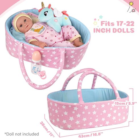 Babeside 9 PCS Rebond Baby Doll Cloths with bassinet for 17-22 inch baby dolls ، ملحقات ملابس دمية الطفل تناسب حديث الولادة in Saudi Arabia