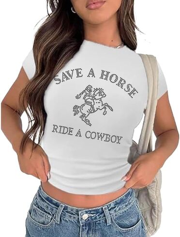 Cropped Cowgirl Outfits for Women Sparkly Western Country Concert Graphic Tee Rodeo Crop Top in Saudi Arabia