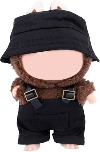 2pcs Doll Clothes Set, Cool Outfit & Accessories for 15cm/17cm Dolls Includes Stylish Overalls & Bucket Hat Fashionable Toy Clothing for Display Play (Black) in Saudi Arabia