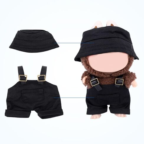 2pcs Doll Clothes Set, Cool Outfit & Accessories for 15cm/17cm Dolls Includes Stylish Overalls & Bucket Hat Fashionable Toy Clothing for Display Play (Black) in Saudi Arabia