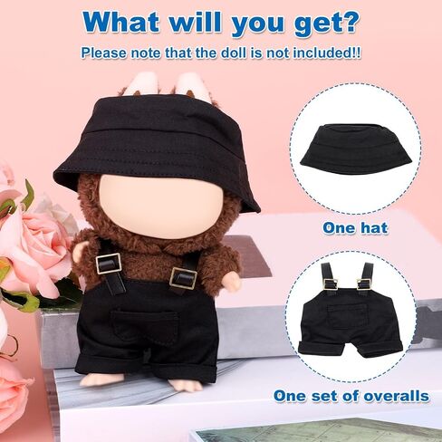 2pcs Doll Clothes Set, Cool Outfit & Accessories for 15cm/17cm Dolls Includes Stylish Overalls & Bucket Hat Fashionable Toy Clothing for Display Play (Black) in Saudi Arabia