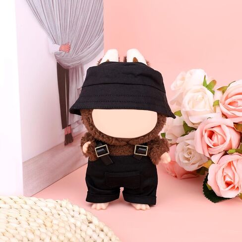 2pcs Doll Clothes Set, Cool Outfit & Accessories for 15cm/17cm Dolls Includes Stylish Overalls & Bucket Hat Fashionable Toy Clothing for Display Play (Black) in Saudi Arabia
