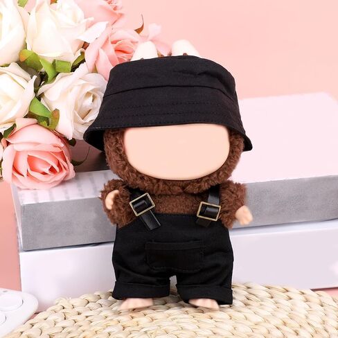 2pcs Doll Clothes Set, Cool Outfit & Accessories for 15cm/17cm Dolls Includes Stylish Overalls & Bucket Hat Fashionable Toy Clothing for Display Play (Black) in Saudi Arabia